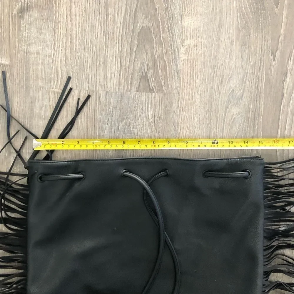 Victoria's Secret Drawstring Fringe Backpack Bag Large Black Purse‎ READ